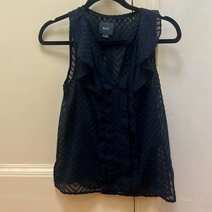 Shear navy ruffled sleeveless dress shirt